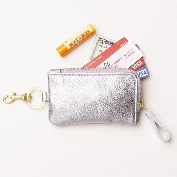 Jilly Designs Zip Around Wallet Pouch Wristlet Silver Metallic / Antique Brass - Picture 4 of 14
